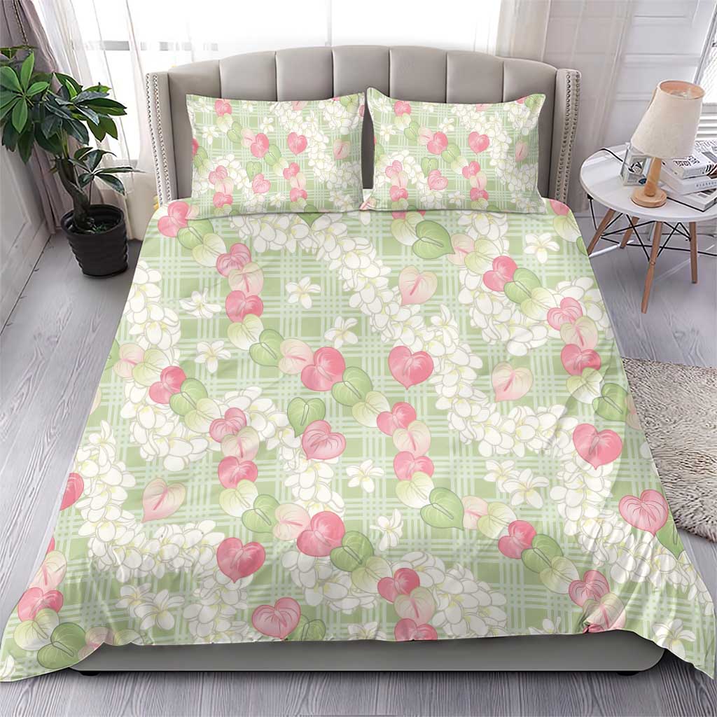 Anthurium Plumeria Lei Pastel Bedding Set Green Hawaiian Splendid Palaka LT01 - Polynesian Pride