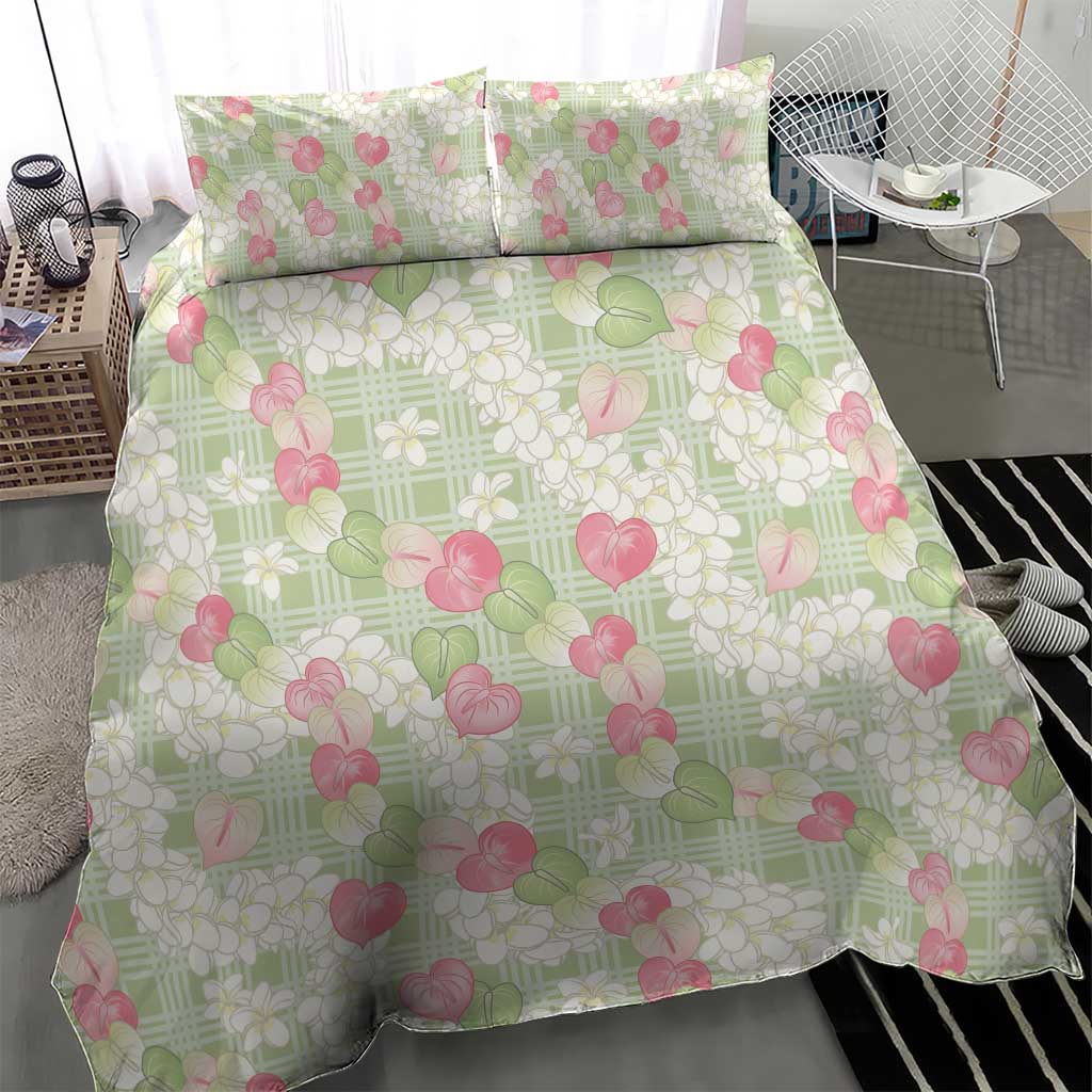 Anthurium Plumeria Lei Pastel Bedding Set Green Hawaiian Splendid Palaka LT01 - Polynesian Pride