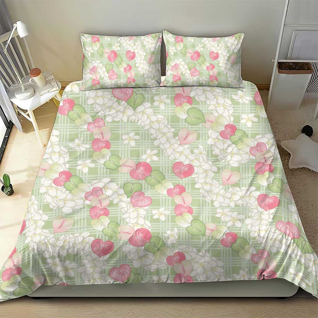 Anthurium Plumeria Lei Pastel Bedding Set Green Hawaiian Splendid Palaka LT01 - Polynesian Pride