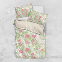 Anthurium Plumeria Lei Pastel Bedding Set Green Hawaiian Splendid Palaka LT01 US Twin 172cm x 218cm Green - Polynesian Pride