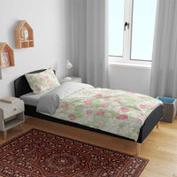 Anthurium Plumeria Lei Pastel Bedding Set Green Hawaiian Splendid Palaka LT01 - Polynesian Pride