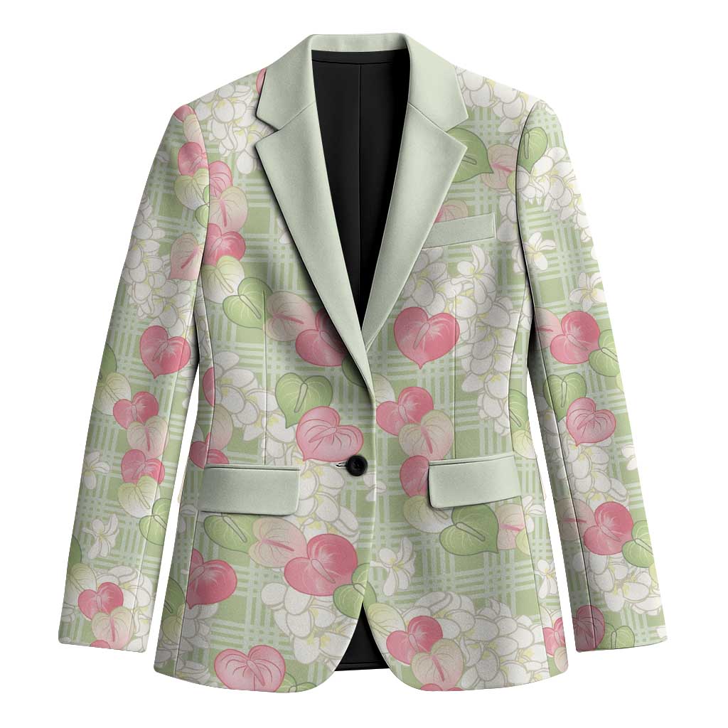 Anthurium Plumeria Lei Pastel Blazer Green Hawaiian Splendid Palaka LT01 Unisex Green - Polynesian Pride