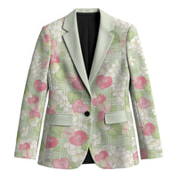 Anthurium Plumeria Lei Pastel Blazer Green Hawaiian Splendid Palaka LT01 Unisex Green - Polynesian Pride