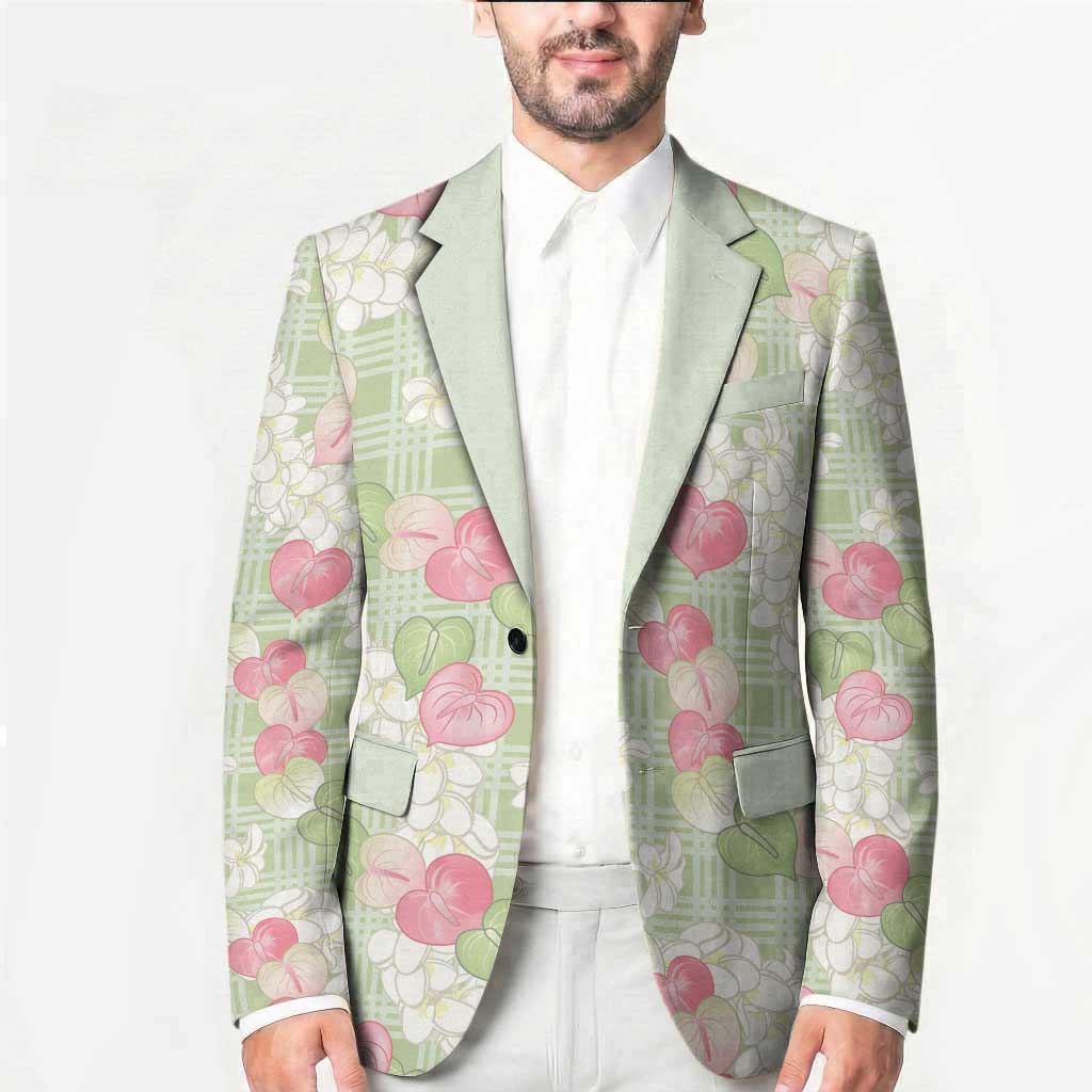 Anthurium Plumeria Lei Pastel Blazer Green Hawaiian Splendid Palaka LT01 - Polynesian Pride