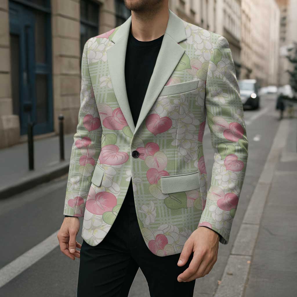Anthurium Plumeria Lei Pastel Blazer Green Hawaiian Splendid Palaka LT01 - Polynesian Pride