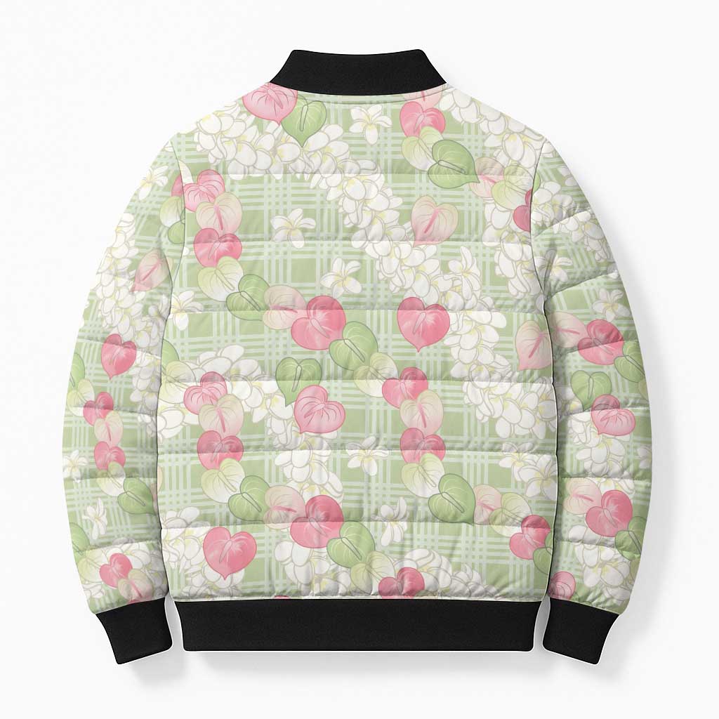 Anthurium Plumeria Lei Pastel Bomber Puffer Jacket Green Hawaiian Splendid Palaka