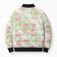 Anthurium Plumeria Lei Pastel Bomber Puffer Jacket Green Hawaiian Splendid Palaka