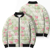 Anthurium Plumeria Lei Pastel Bomber Puffer Jacket Green Hawaiian Splendid Palaka