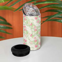 Anthurium Plumeria Lei Pastel 4 in 1 Can Cooler Tumbler Green Hawaiian Splendid Palaka LT01 - Polynesian Pride