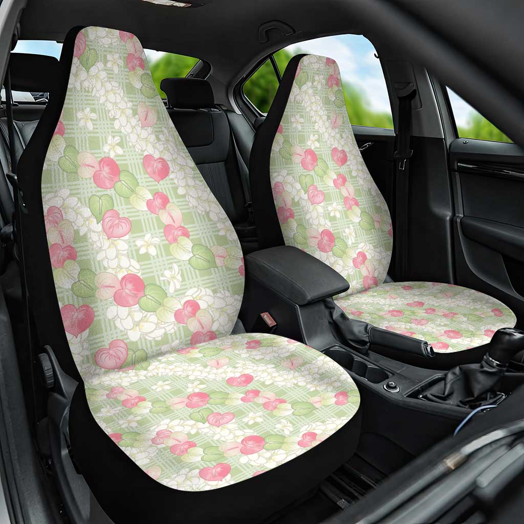 Anthurium Plumeria Lei Pastel Car Seat Cover Green Hawaiian Splendid Palaka LT01 One Size Green - Polynesian Pride
