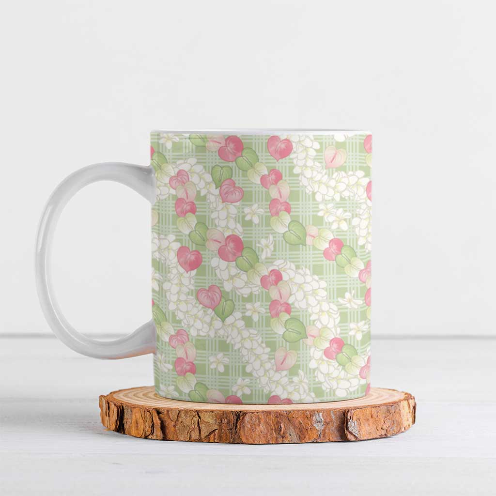 Anthurium Plumeria Lei Pastel Ceramic Mug Green Hawaiian Splendid Palaka LT01 Green - Polynesian Pride