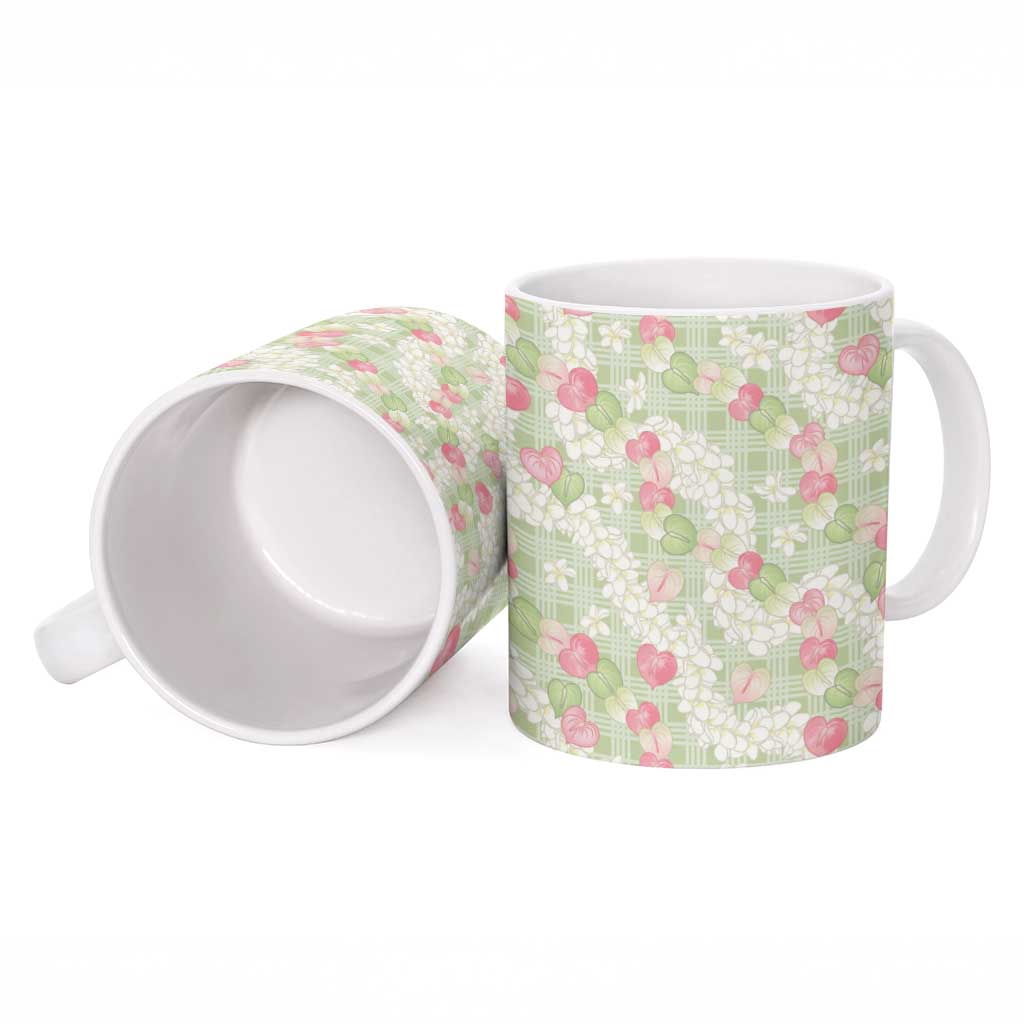 Anthurium Plumeria Lei Pastel Ceramic Mug Green Hawaiian Splendid Palaka LT01 - Polynesian Pride