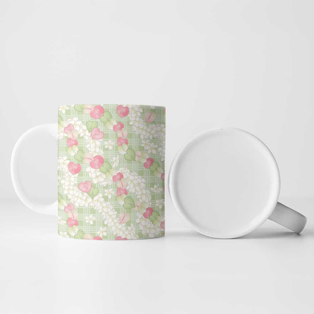 Anthurium Plumeria Lei Pastel Ceramic Mug Green Hawaiian Splendid Palaka LT01 - Polynesian Pride