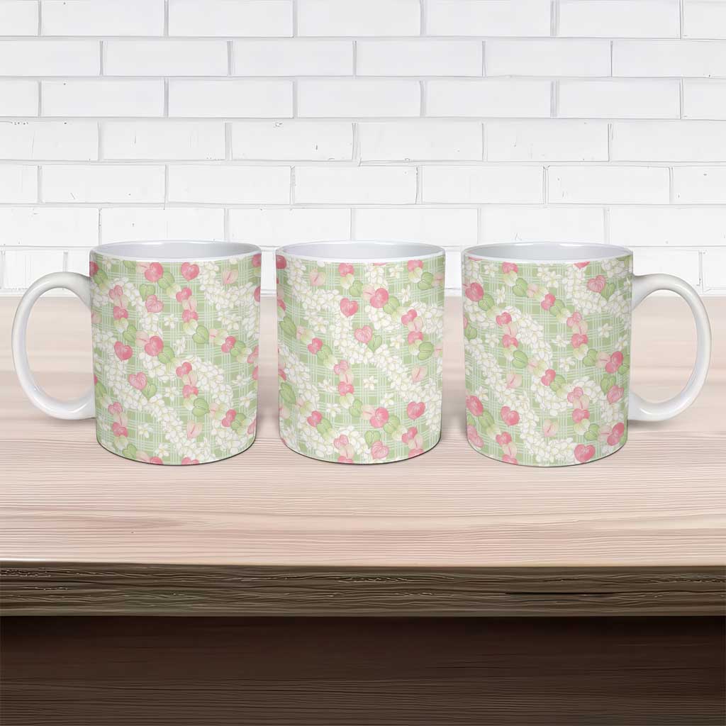 Anthurium Plumeria Lei Pastel Ceramic Mug Green Hawaiian Splendid Palaka LT01 - Polynesian Pride