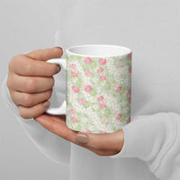 Anthurium Plumeria Lei Pastel Ceramic Mug Green Hawaiian Splendid Palaka LT01 - Polynesian Pride