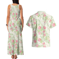 Anthurium Plumeria Lei Pastel Couples Matching Tank Maxi Dress and Hawaiian Shirt Green Hawaiian Splendid Palaka