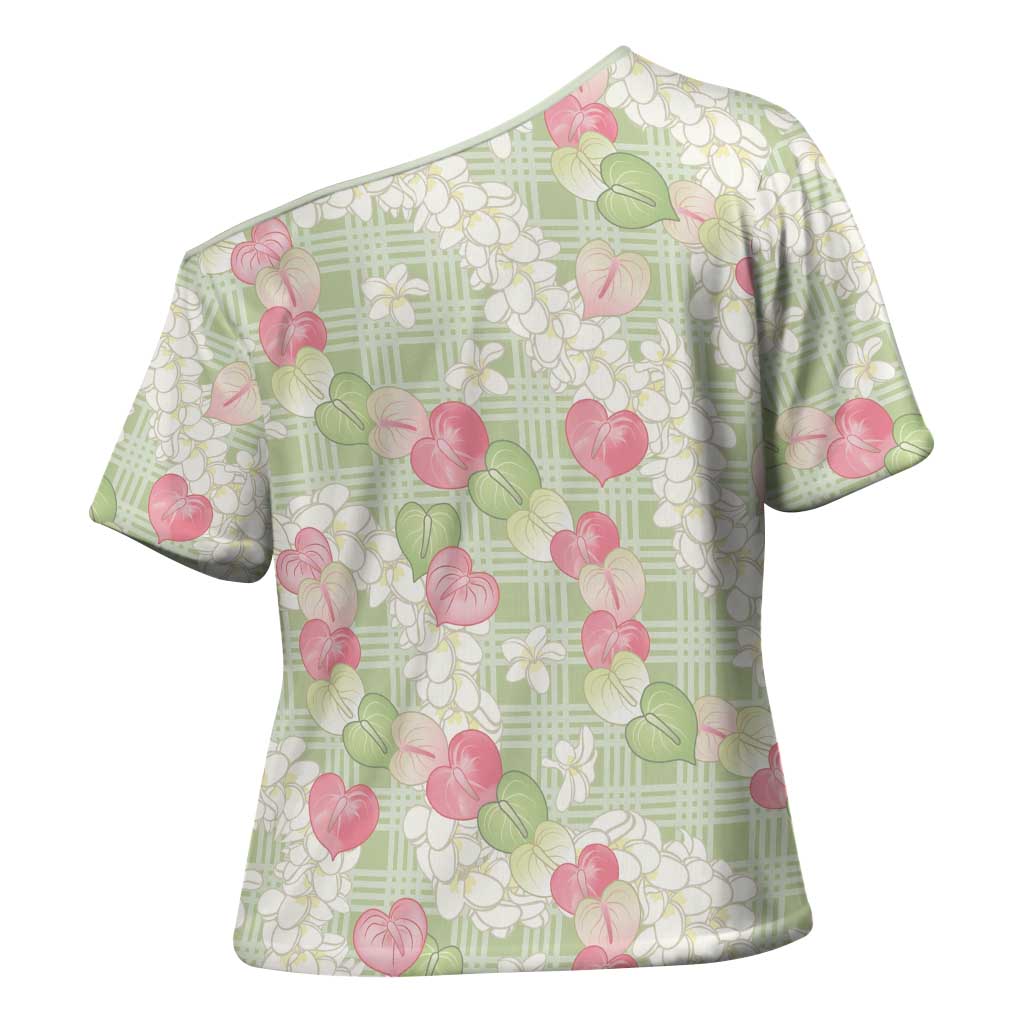 Anthurium Plumeria Lei Pastel Cross Shoulder Shirt Green Hawaiian Splendid Palaka LT01 - Polynesian Pride