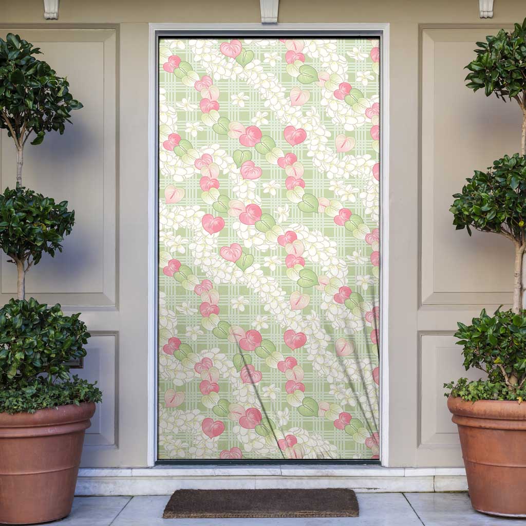 Anthurium Plumeria Lei Pastel Door Cover Green Hawaiian Splendid Palaka