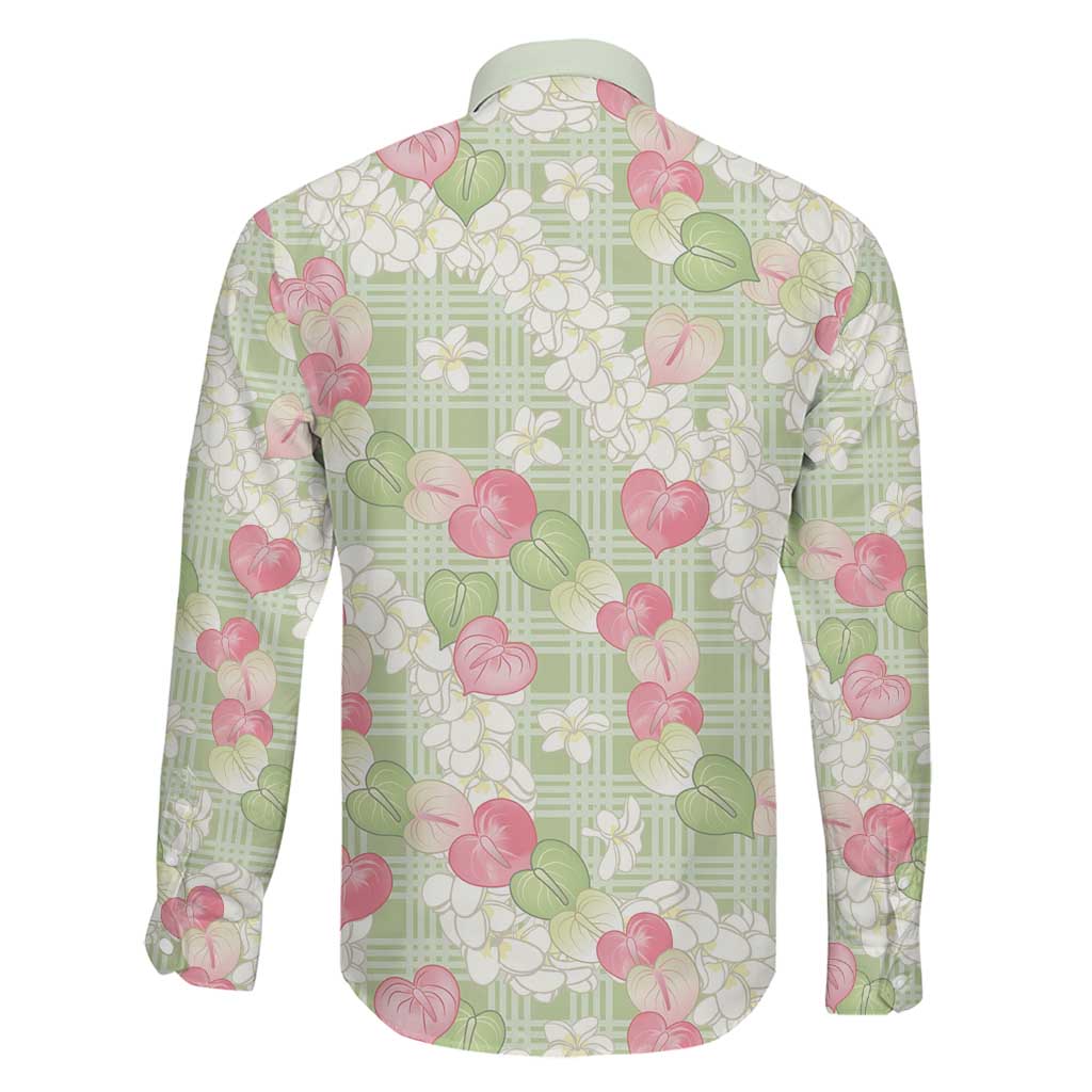 Anthurium Plumeria Lei Pastel Family Matching Long Sleeve Bodycon Dress and Hawaiian Shirt Green Hawaiian Splendid Palaka