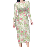 Anthurium Plumeria Lei Pastel Family Matching Long Sleeve Bodycon Dress and Hawaiian Shirt Green Hawaiian Splendid Palaka