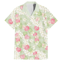 Anthurium Plumeria Lei Pastel Family Matching Off The Shoulder Long Sleeve Dress and Hawaiian Shirt Green Hawaiian Splendid Palaka