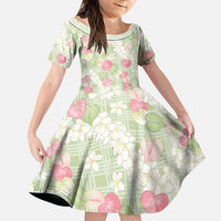 Anthurium Plumeria Lei Pastel Family Matching Off Shoulder Maxi Dress and Hawaiian Shirt Green Hawaiian Splendid Palaka