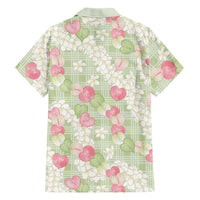 Anthurium Plumeria Lei Pastel Family Matching Off Shoulder Short Dress and Hawaiian Shirt Green Hawaiian Splendid Palaka