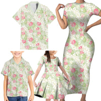 Anthurium Plumeria Lei Pastel Family Matching Short Sleeve Bodycon Dress and Hawaiian Shirt Green Hawaiian Splendid Palaka