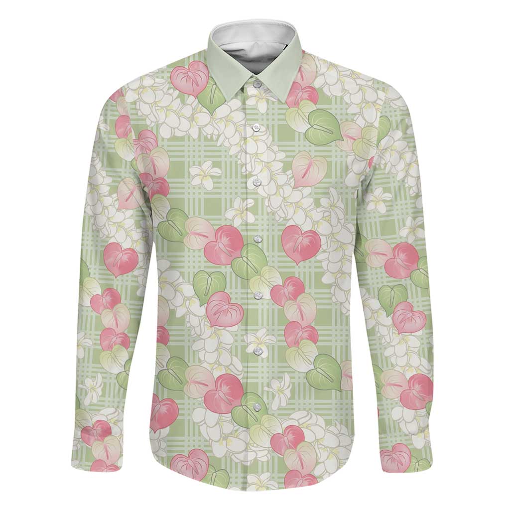 Anthurium Plumeria Lei Pastel Family Matching Short Sleeve Bodycon Dress and Hawaiian Shirt Green Hawaiian Splendid Palaka