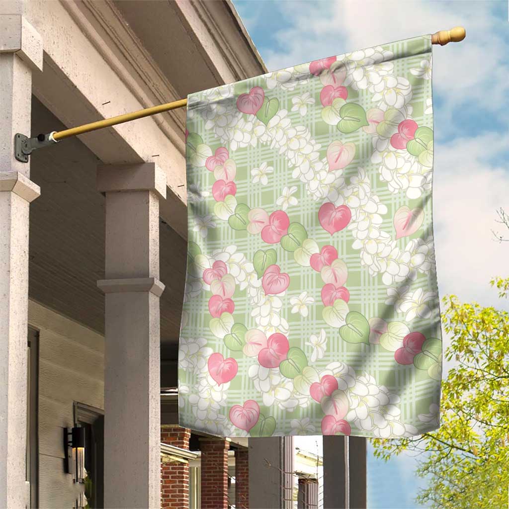 Anthurium Plumeria Lei Pastel Garden Flag Green Hawaiian Splendid Palaka LT01 House Flag Green - Polynesian Pride