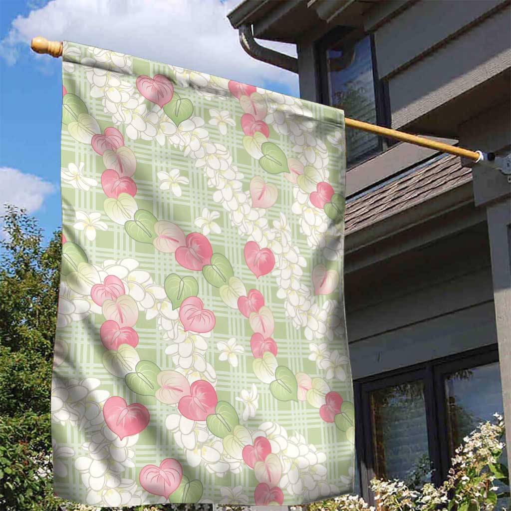Anthurium Plumeria Lei Pastel Garden Flag Green Hawaiian Splendid Palaka LT01 - Polynesian Pride
