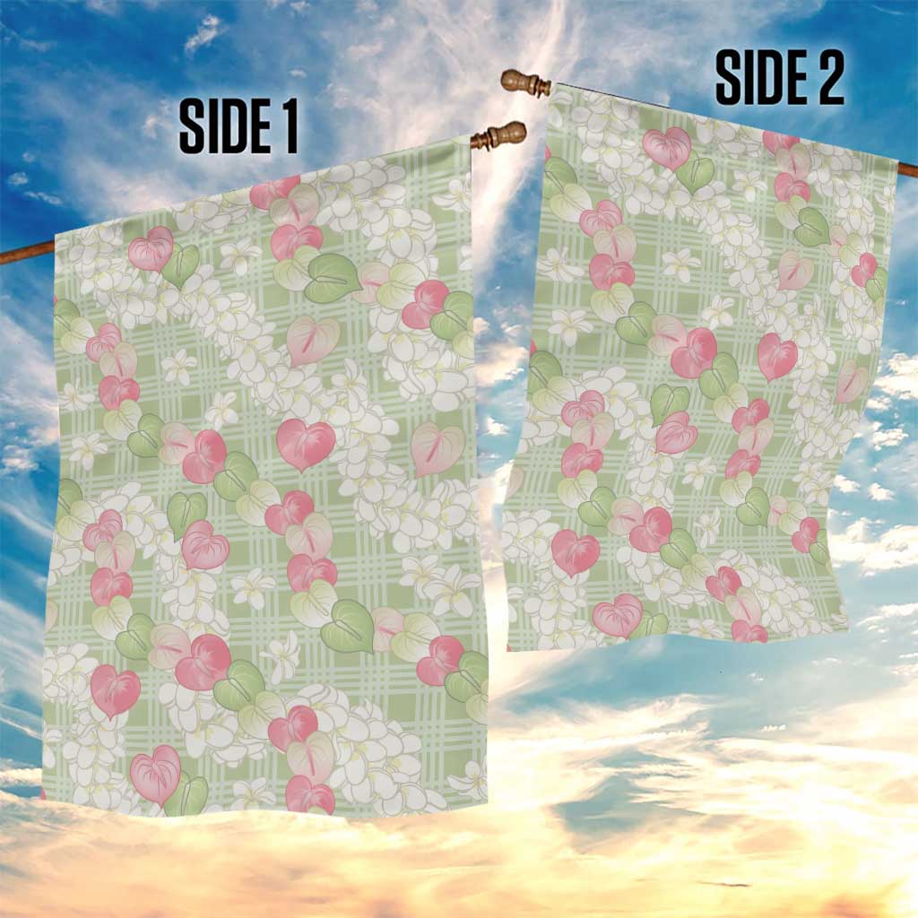 Anthurium Plumeria Lei Pastel Garden Flag Green Hawaiian Splendid Palaka LT01 - Polynesian Pride