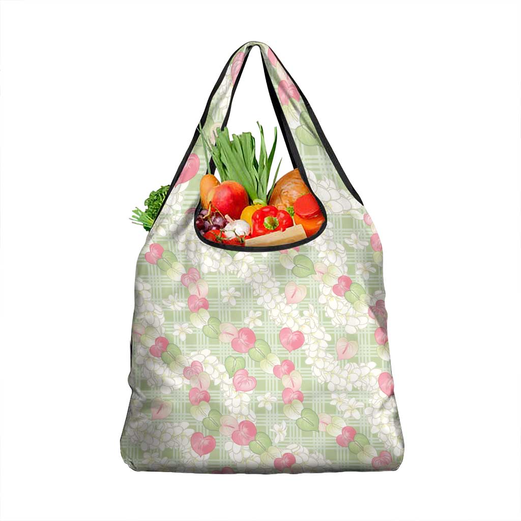 Anthurium Plumeria Lei Pastel Grocery Bag Green Hawaiian Splendid Palaka LT01 1-pack One Size Green - Polynesian Pride