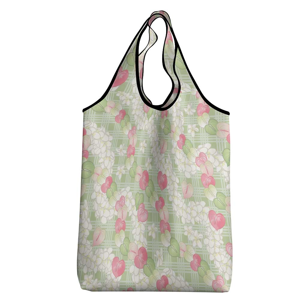 Anthurium Plumeria Lei Pastel Grocery Bag Green Hawaiian Splendid Palaka LT01 - Polynesian Pride