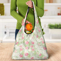 Anthurium Plumeria Lei Pastel Grocery Bag Green Hawaiian Splendid Palaka LT01 - Polynesian Pride