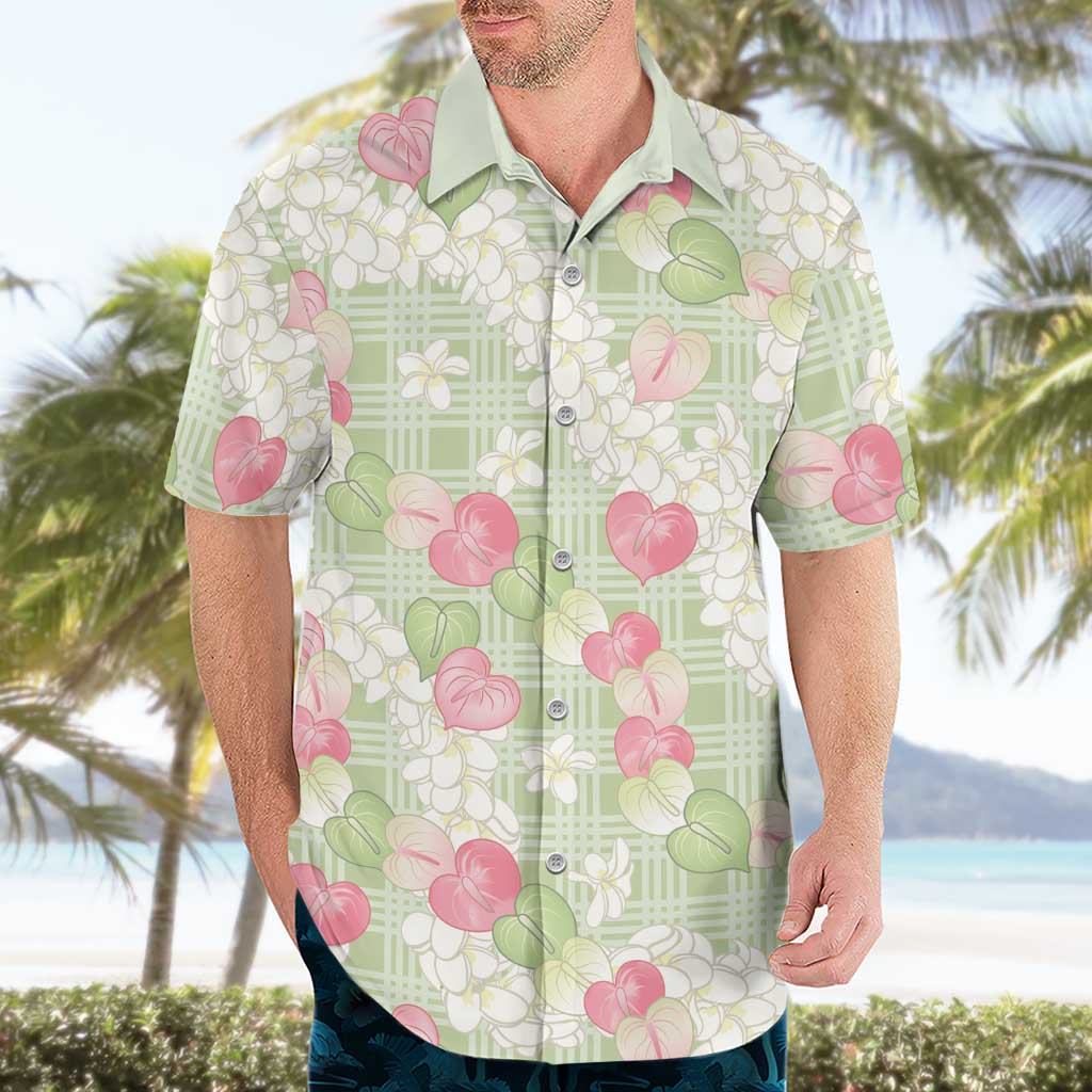 Anthurium Plumeria Lei Pastel Hawaiian Shirt Green Hawaiian Splendid Palaka LT01 - Polynesian Pride
