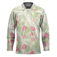 Anthurium Plumeria Lei Pastel Hockey Jersey Green Hawaiian Splendid Palaka LT01 Unisex Green - Polynesian Pride