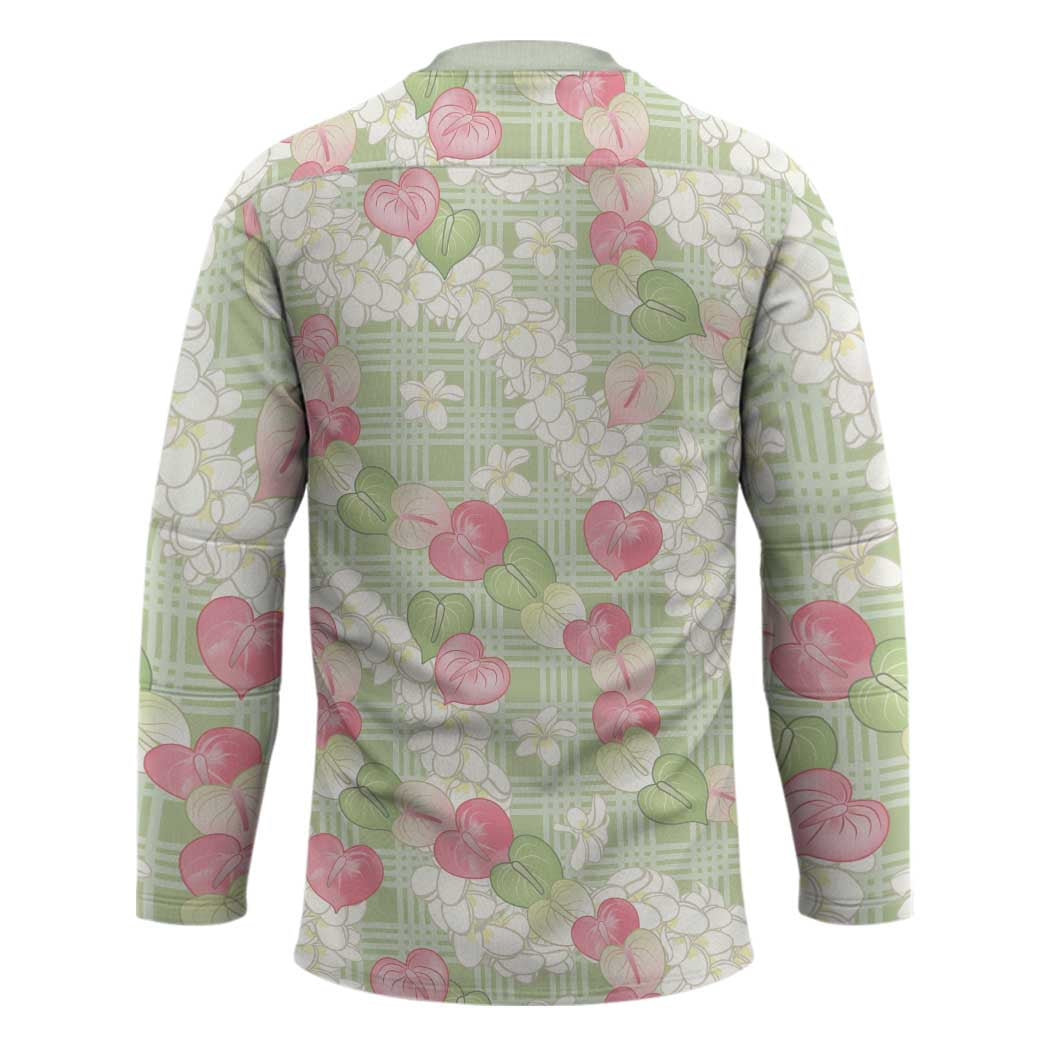 Anthurium Plumeria Lei Pastel Hockey Jersey Green Hawaiian Splendid Palaka LT01 - Polynesian Pride