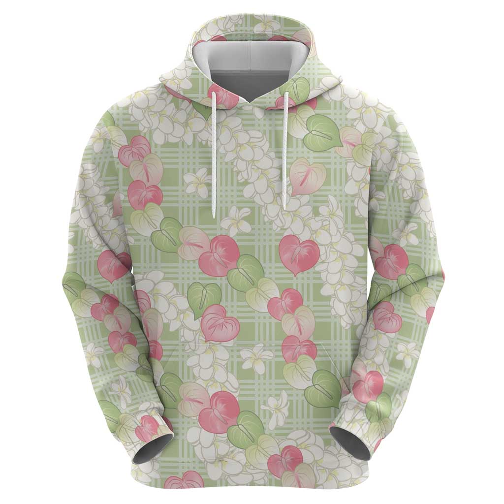 Anthurium Plumeria Lei Pastel Hoodie Green Hawaiian Splendid Palaka LT01 - Polynesian Pride