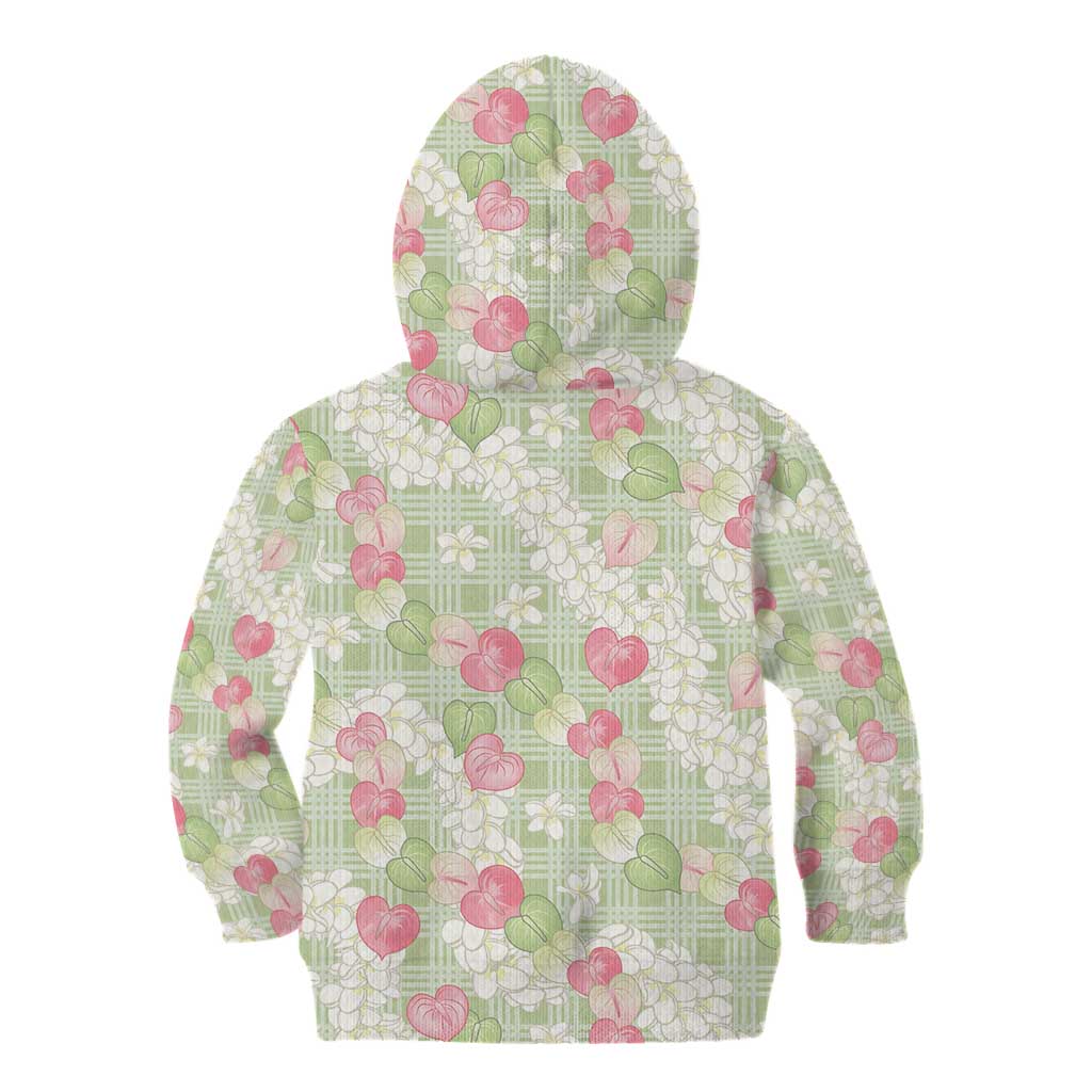 Anthurium Plumeria Lei Pastel Kid Hoodie Green Hawaiian Splendid Palaka LT01 - Polynesian Pride