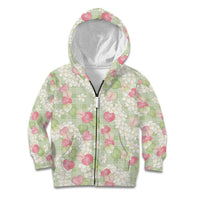 Anthurium Plumeria Lei Pastel Kid Hoodie Green Hawaiian Splendid Palaka LT01 Zip Hoodie Green - Polynesian Pride