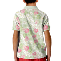 Anthurium Plumeria Lei Pastel Kid Polo Shirt Green Hawaiian Splendid Palaka LT01 - Polynesian Pride