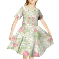 Anthurium Plumeria Lei Pastel Kid Short Sleeve Dress Green Hawaiian Splendid Palaka LT01 - Polynesian Pride