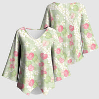 Anthurium Plumeria Lei Pastel Kimono Sleeve Blouse Green Hawaiian Splendid Palaka LT01 - Polynesian Pride