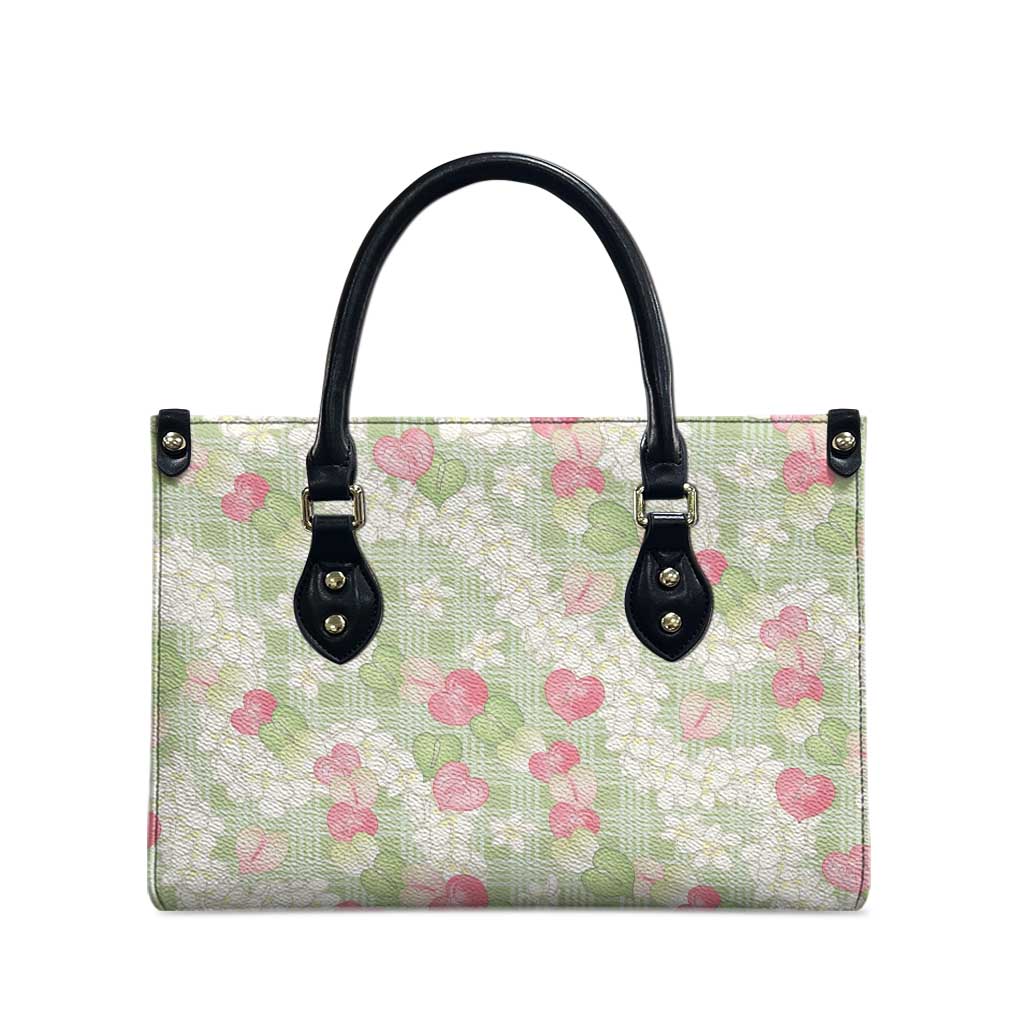 Anthurium Plumeria Lei Pastel Leather Bag Green Hawaiian Splendid Palaka LT01 - Polynesian Pride