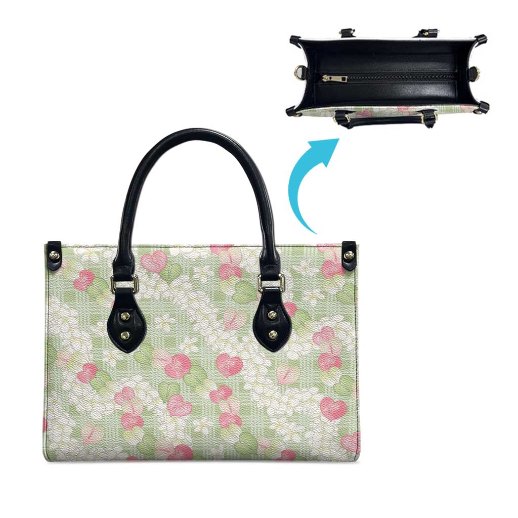 Anthurium Plumeria Lei Pastel Leather Bag Green Hawaiian Splendid Palaka LT01 - Polynesian Pride