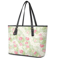 Anthurium Plumeria Lei Pastel Leather Tote Bag Green Hawaiian Splendid Palaka LT01 - Polynesian Pride