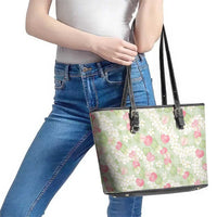 Anthurium Plumeria Lei Pastel Leather Tote Bag Green Hawaiian Splendid Palaka LT01 - Polynesian Pride