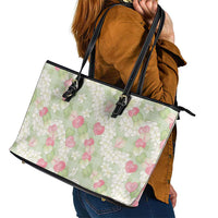 Anthurium Plumeria Lei Pastel Leather Tote Bag Green Hawaiian Splendid Palaka LT01 - Polynesian Pride