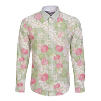 Anthurium Plumeria Lei Pastel Long Sleeve Button Shirt Green Hawaiian Splendid Palaka LT01 Unisex Green - Polynesian Pride